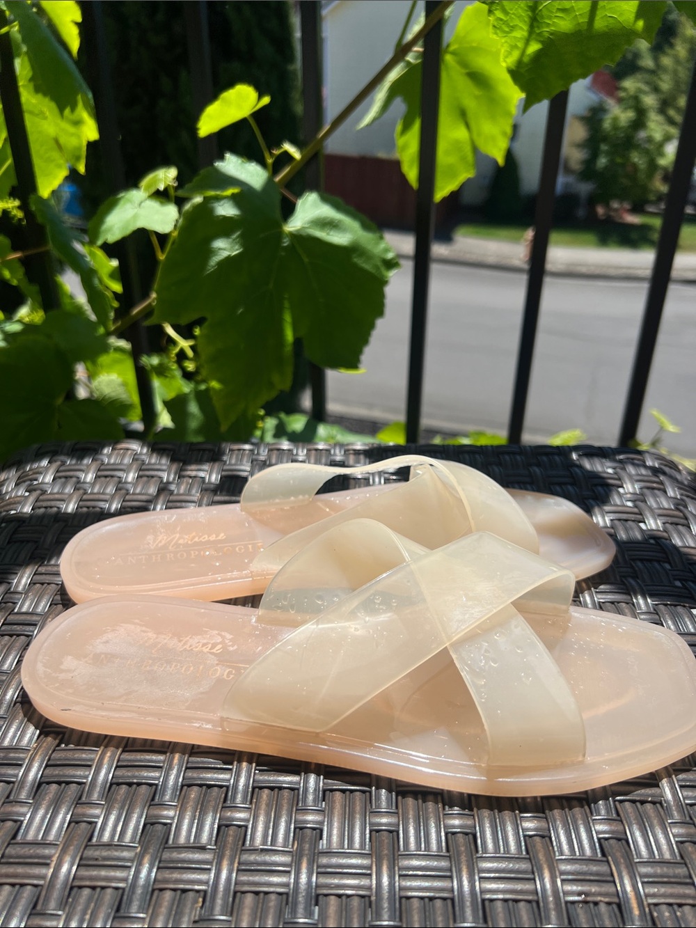 Anthropologie Pale Pink Jelly Slide Sandals with Clear Cross Straps - Picture 7 of 10